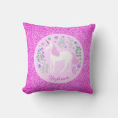 Coussin Parties scintillant Unicorne rose Nom personnalisé (Recto)