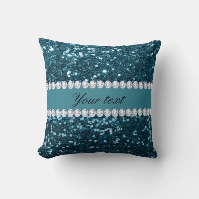 Coussin Parties scintillantes et diamants bleus turquoises (Recto)
