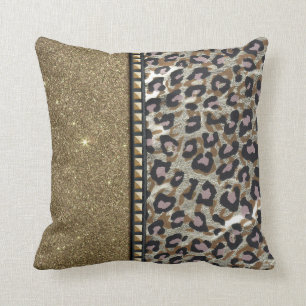Coussin Parties scintillantes et empreinte de léopard d'or