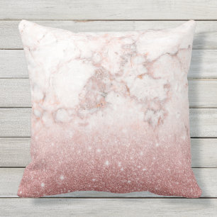 Coussin Parties scintillantes roses Ombre de marbre blanc