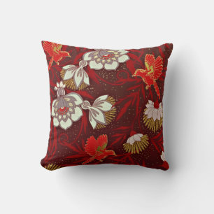 Coussin Parties scintillantes rouges de fleurs d'oiseau