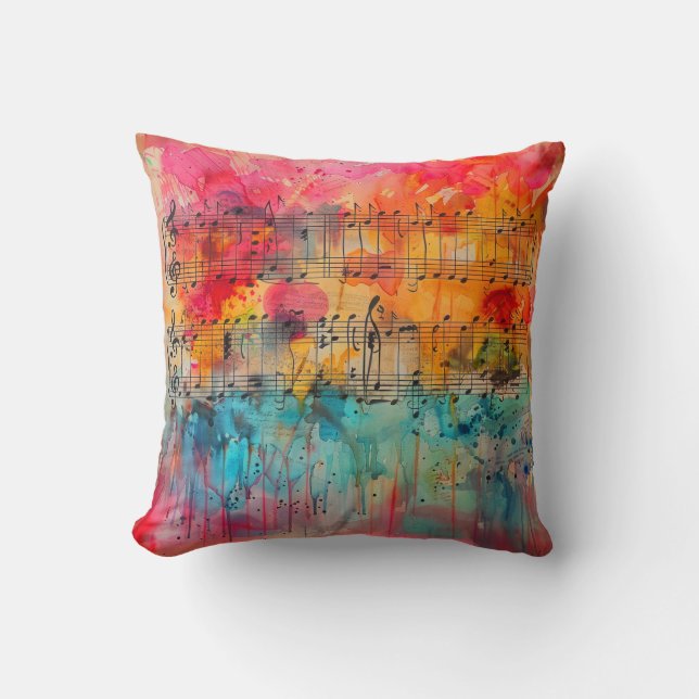 Coussin Partition colorée, Cadeau Musicien (Recto)