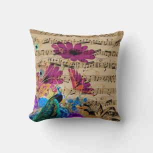 Coussin Partition de musique florale élégante sarcelle pao