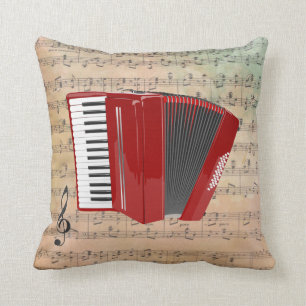 Coussin Partition vintage avec un Accordéon rouge