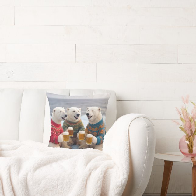 Coussin Party Polar Bears Wearing Christmas Ugly Sweaters (Canapé)