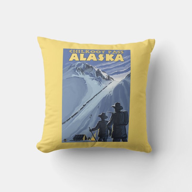 Coussin Passage de Chilkoot, mineurs d'or de l'Alaska (Recto)