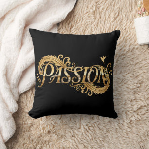 Coussin Passion Dorée – Typographie de Luxe Inspirante D