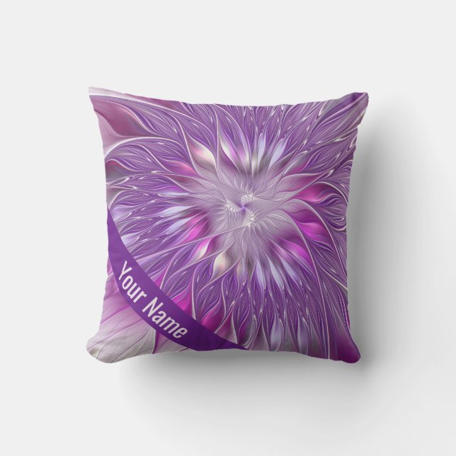 Coussin Passion rose violet Fleur Nom Abstrait Fractal (Recto)