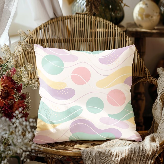 Coussin Pastel Abstract Seamless Pattern Waves and Circles (Créateur téléchargé)