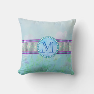 Coussin Pastel Blue Floral Monogramme