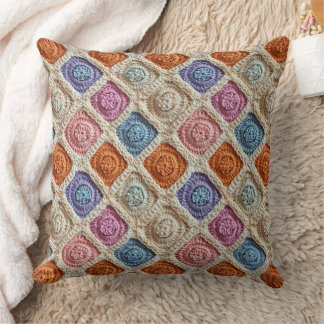 Coussin Pastel Blue Orange Purple and Pink Crochet Look