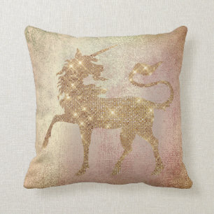 Coussin Pastel Blush Rose or Unicorne peinture cuivre