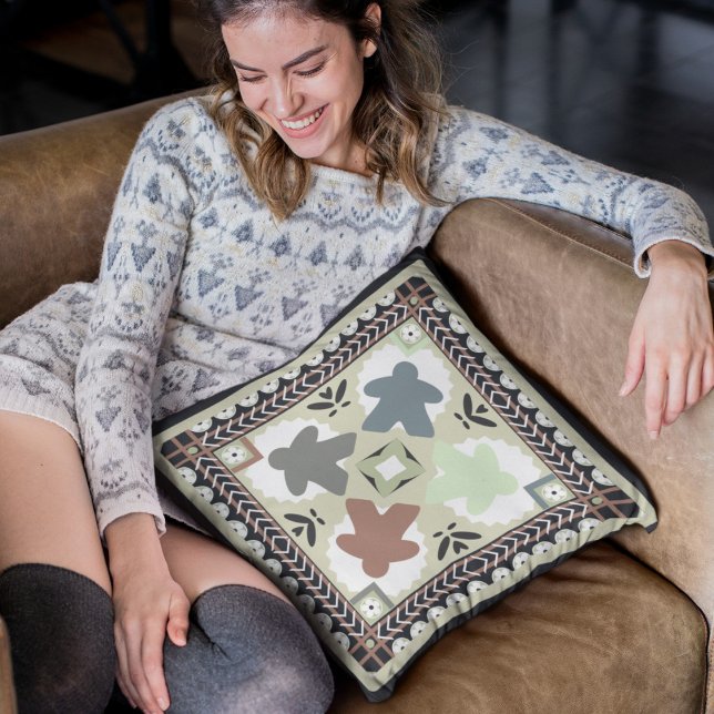 Coussin Pastel Country Cottage Meeple Motif (Créateur téléchargé)