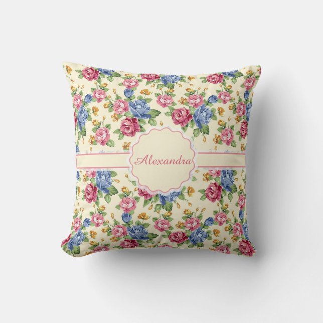 Coussin Pastel Fleur romantique Rose, Rouge, Bleu Nom Rose (Recto)