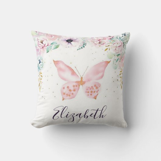 Coussin Pastel floral et papillon personnalisé (Recto)