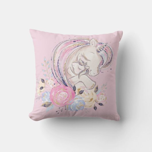 Coussin Pastel Gold Parties scintillant Unicorne et bébé a (Recto)