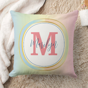 Coussin Pastel Gradient Nom & Monogramme Jeu d'oreiller