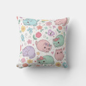 Coussin pastel Kawaii chats et fleurs de printemps (Recto)
