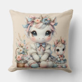 Coussin Pastel Kawaii Licorne Duo Mère Fille Beige (Recto)