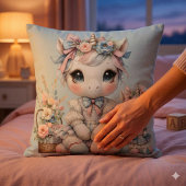 Coussin Pastel Kawaii Licorne Duo Mère Fille Bleu