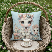 Coussin Pastel Kawaii Licorne Duo Mère Fille Bleu