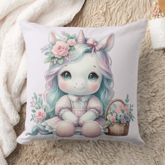 Coussin Pastel Kawaii Unicorn Doll with Flower Basket (Couverture)