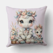 Coussin Pastel Kawaii Unicorne Mère fille Duo Lavender (Verso)
