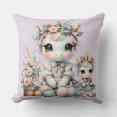 Coussin Pastel Kawaii Unicorne Mère fille Duo Lavender (Recto)