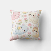 Coussin Pastel Kitten and Floral Pattern Throw Pillow (Verso)