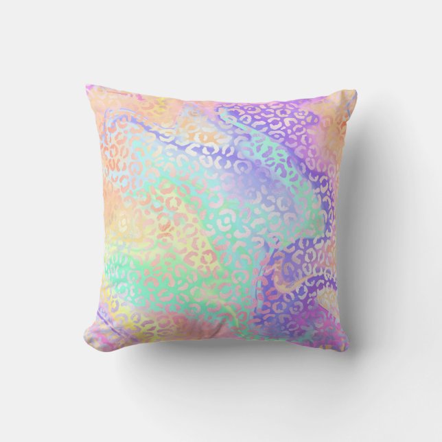 Coussin *~* Pastel Leopard Rainbow Swirls Poster de animal (Recto)