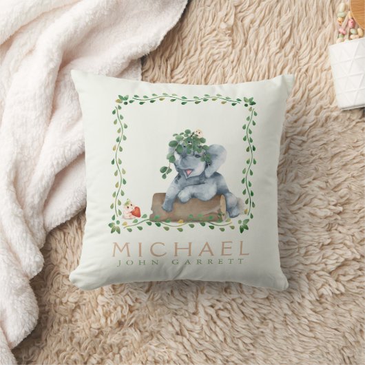 Coussin Pastel mignon feuille verte éléphant à fleurs hams (Couverture)