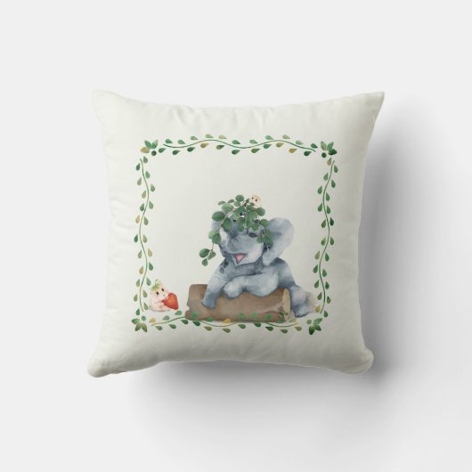Coussin Pastel mignon feuille verte éléphant à fleurs hams (Verso)