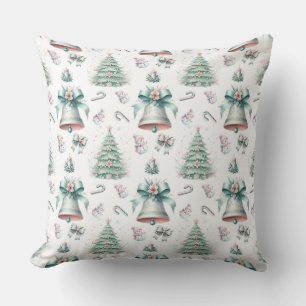 Coussin Pastel Mint et rose Noël Motif sans couture