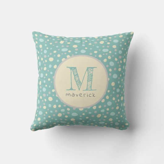 Coussin Pastel Mint Yellow Cute Spots Baby Custom Monogram (Verso)