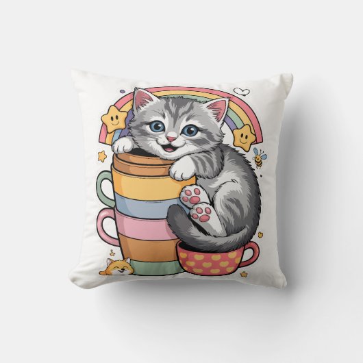 Coussin Pastel Paws & Rainbow Sips (Recto)