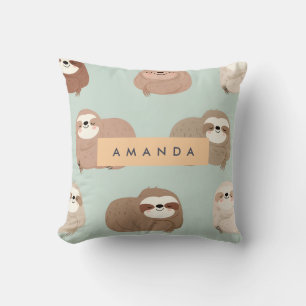 Coussin Pastel personnalisé Adorable Sloth Motif
