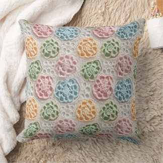 Coussin Pastel Pink Blue Green Orange Crochet Look