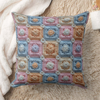Coussin Pastel Pink Blue Ivory Orange Crochet Look