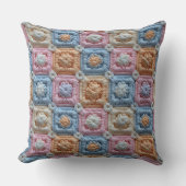 Coussin Pastel Pink Blue Ivory Orange Crochet Look (Recto)