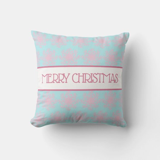 Coussin Pastel Pink Blue Snowflakes Joyeux Noël (Recto)