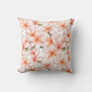 Coussin Pastel Pink Plumeria Frangipani à motifs floraux
