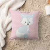 Coussin Pastel Pink-White Polka-Dot Baby Fox Monogramme (Couverture)