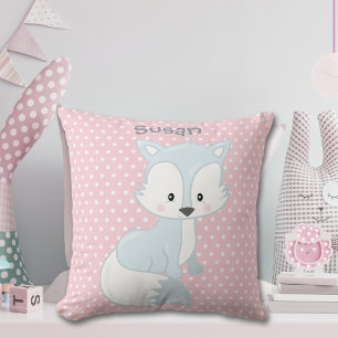 Coussin Pastel Pink-White Polka-Dot Baby Fox Monogramme