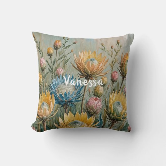 Coussin Pastel Protea Dream : Elégant Floral (Recto)