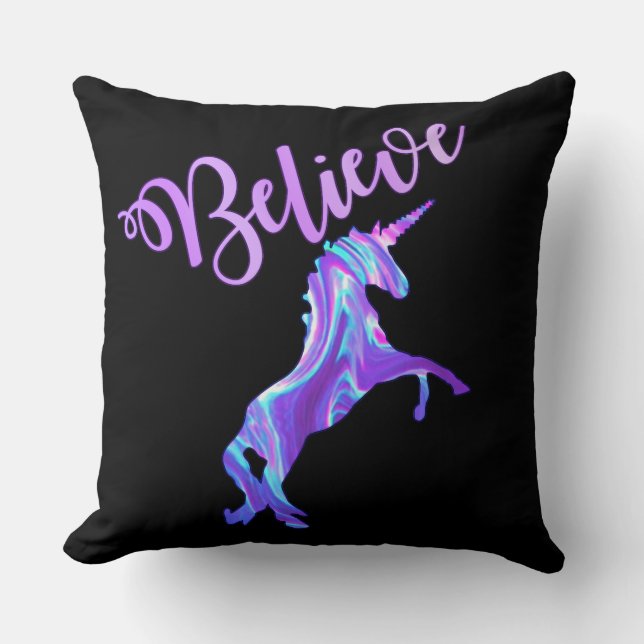 Coussin Pastel Rainbow Believe Unicorn (Recto)