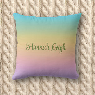 Coussin Pastel Rainbow Gradient Ombre Nom personnalisé