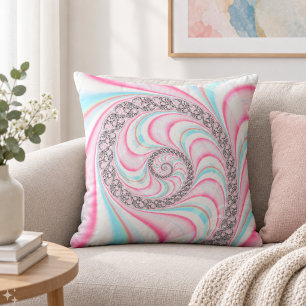 Coussin Pastel Rose Bleu Canne à Sucre Spirale Fractale