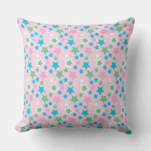 COUSSIN PASTEL ROSE BLEU VERT BLANC ÉTOILES 