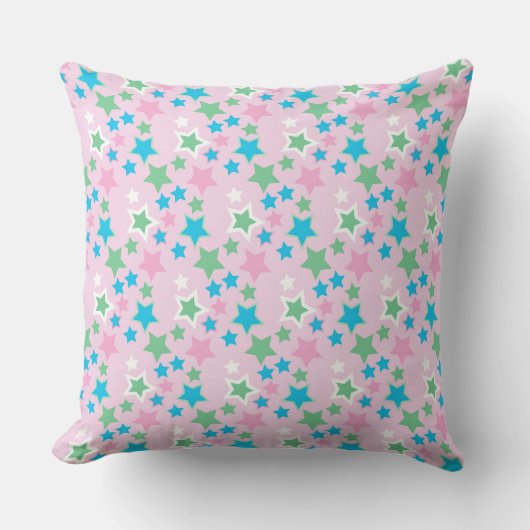 COUSSIN PASTEL ROSE BLEU VERT BLANC ÉTOILES (Recto)