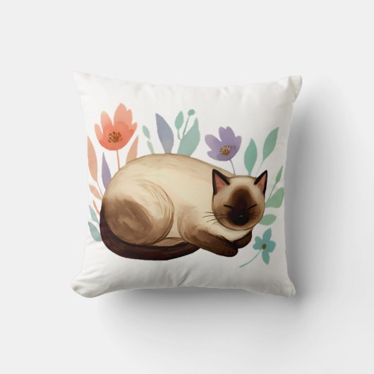 Coussin Pastel Slumber: Siamese Cat in Bloom (Recto)